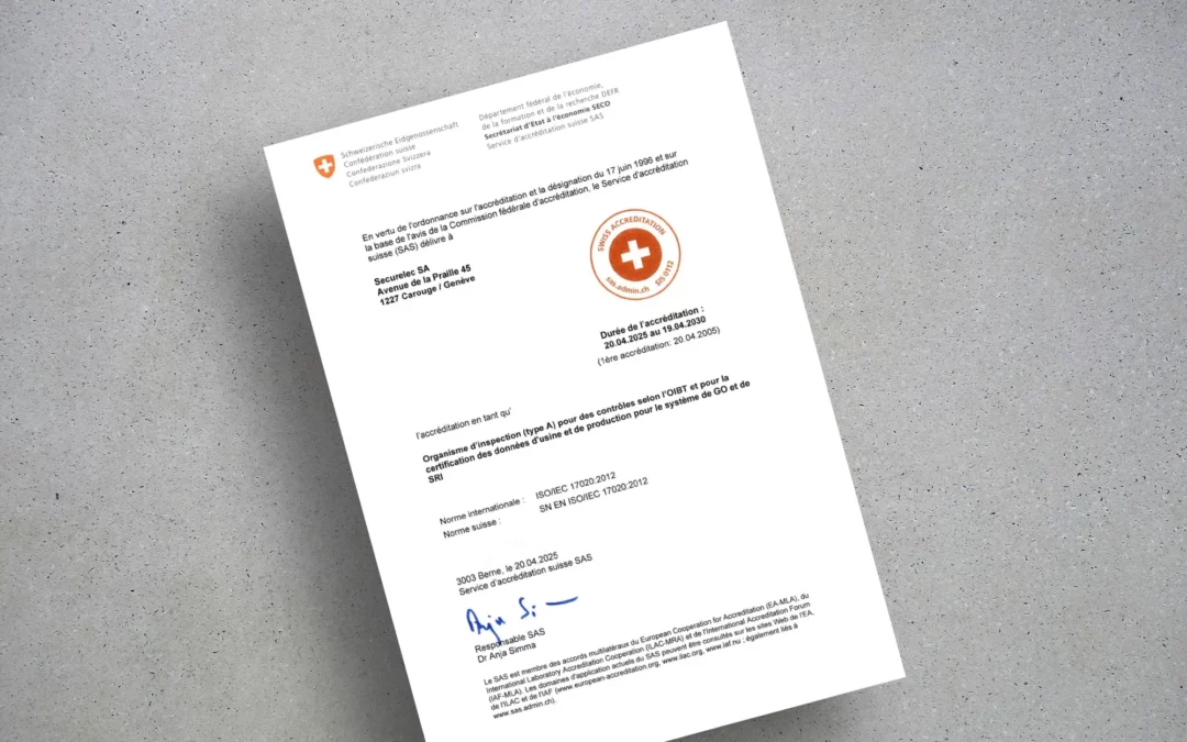 Securelec SA accréditée par le SAS pour la période 2025-2030
